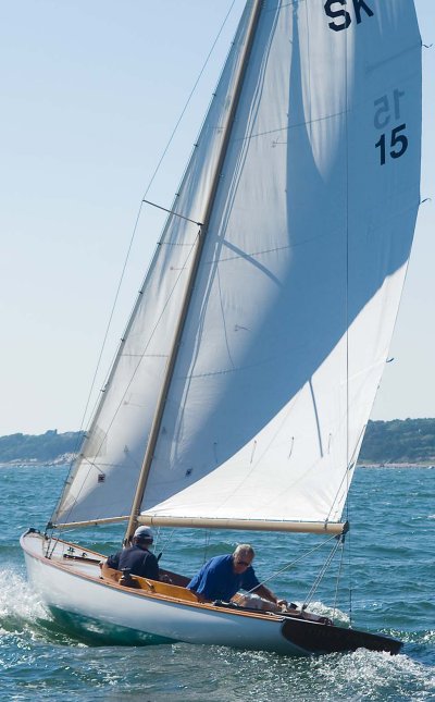 Stuart knockabout sailboat under sail