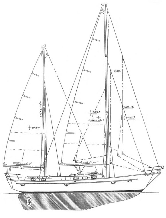 Sunward 48 sailboat under sail
