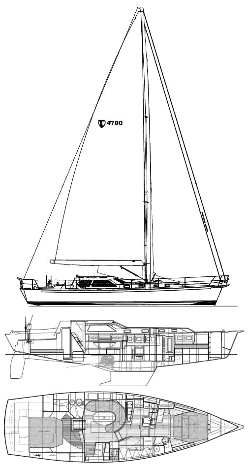 Tartan 4700 sailboat under sail