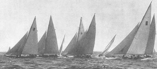 Ten meter class 1927 sailboat under sail