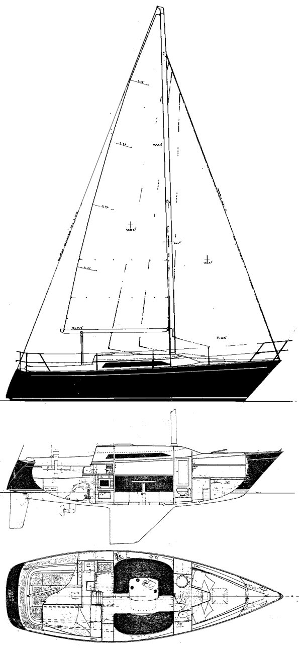 Traditional 30 sailboat under sail