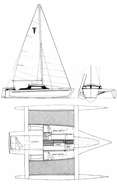 Trailertri 680 sailboat under sail