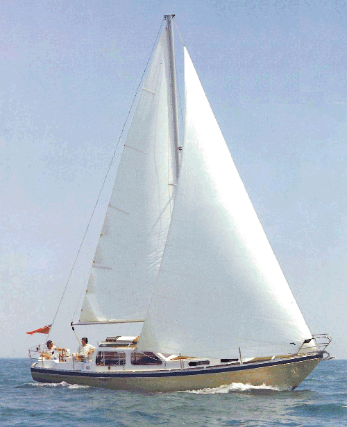 Voyager 35 trident sailboat under sail