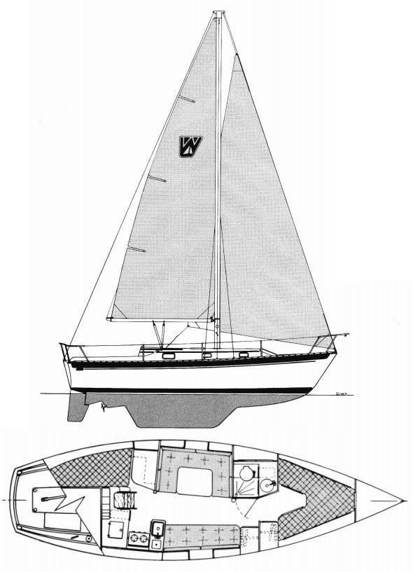 Watkins 32 sailboat under sail