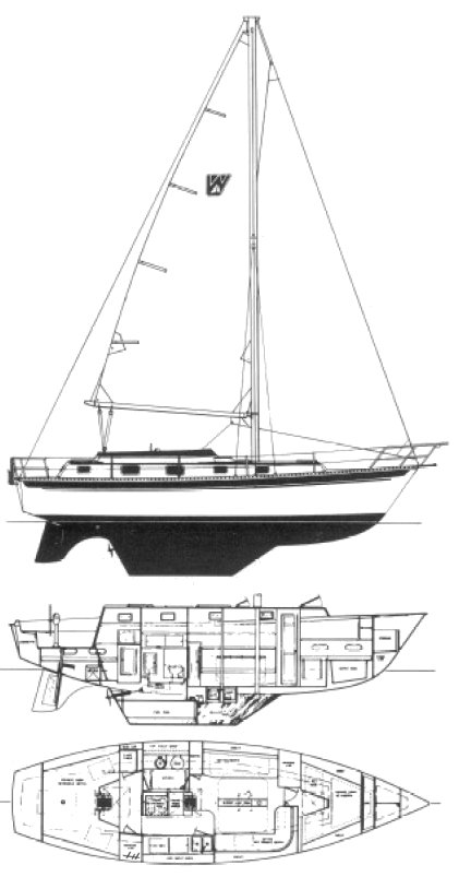 Watkins 36c sailboat under sail