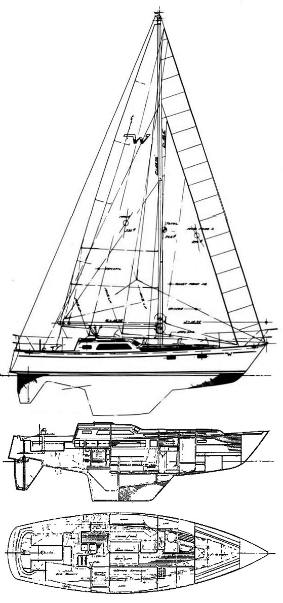 Westsail 39 sailboat under sail