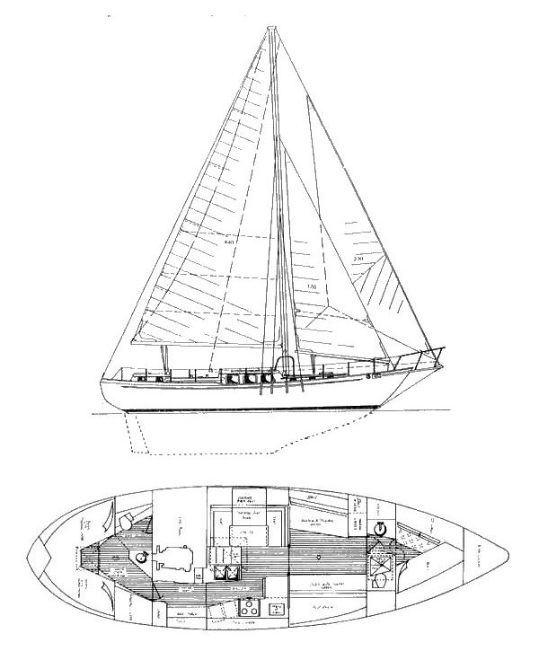 Westsail 42 sailboat under sail