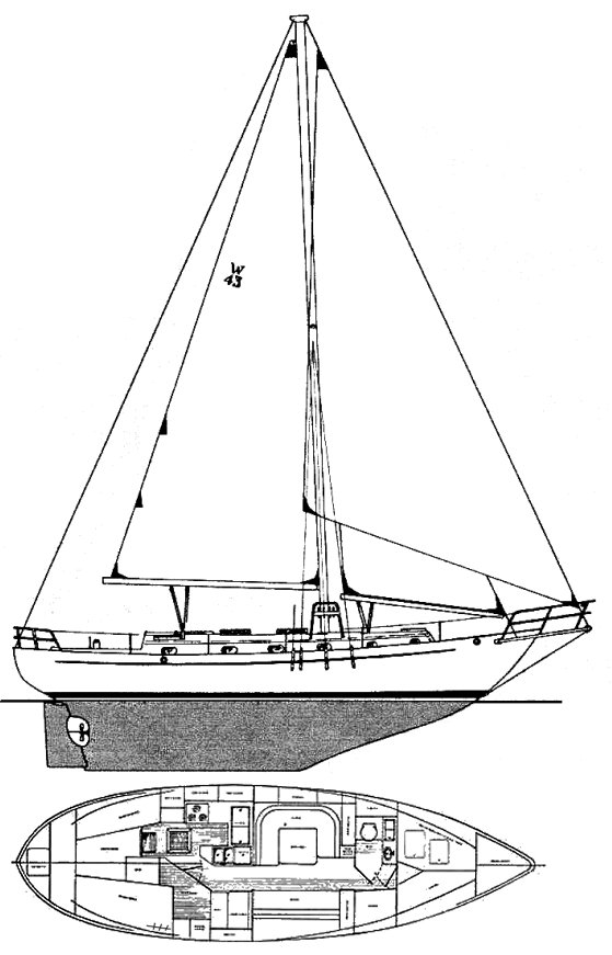 Westsail 43 sailboat under sail