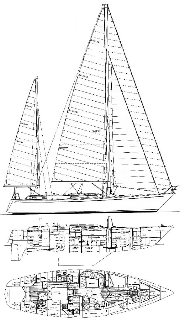 Whitby 55 sailboat under sail
