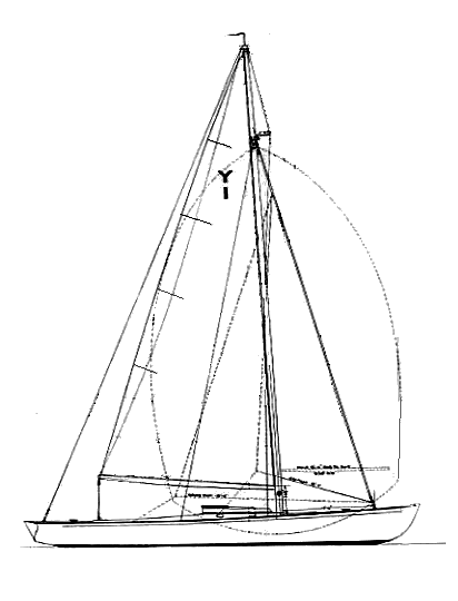 Yankee one design sailboat under sail